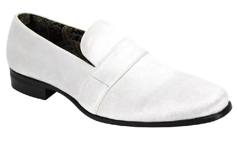 Velvet White Heeled Fashion Shoes with Matching Band -6660