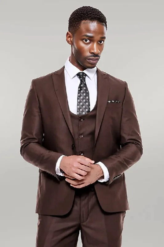 Plain Slim Fit Brown Men Suit - Wessi