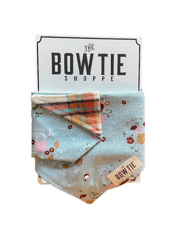 Reversible Pet Bandana - Pale Blue Floral and Plaid